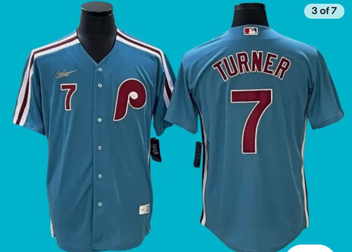 2024 MLB Men Philadelphia Phillies #7 Turner Nike light blue Home Limited Player Jersey